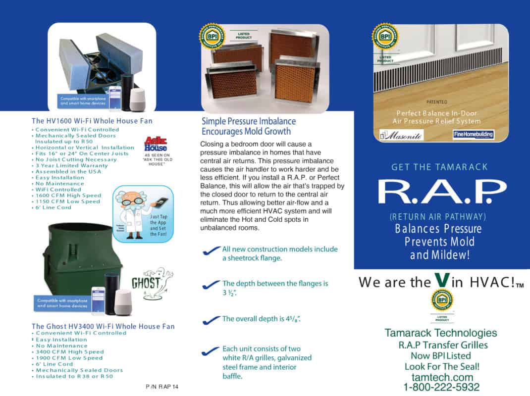 Return Air Pathway Trifold New Construction and Retrofit RAP Specifications page 1 with Whole House Fan Info on panel