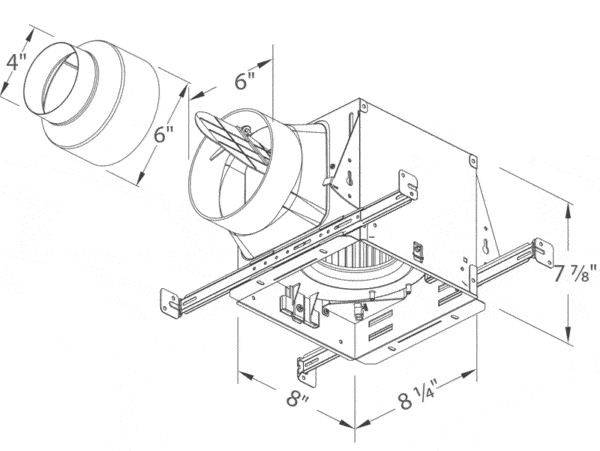 Delta BreezElite ELT80-110DLED Bathroom Exhaust Fan housing duct drawing