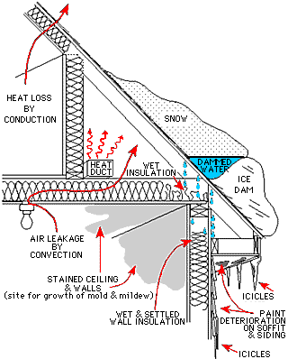 Figure 1. Cross section of a one-and-a-half story house with an ice dam.